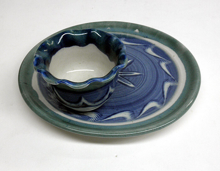 Unity Pond Pottery Studio Chip Dip Plate Blue 8" Signed Tray Starfish Ocean