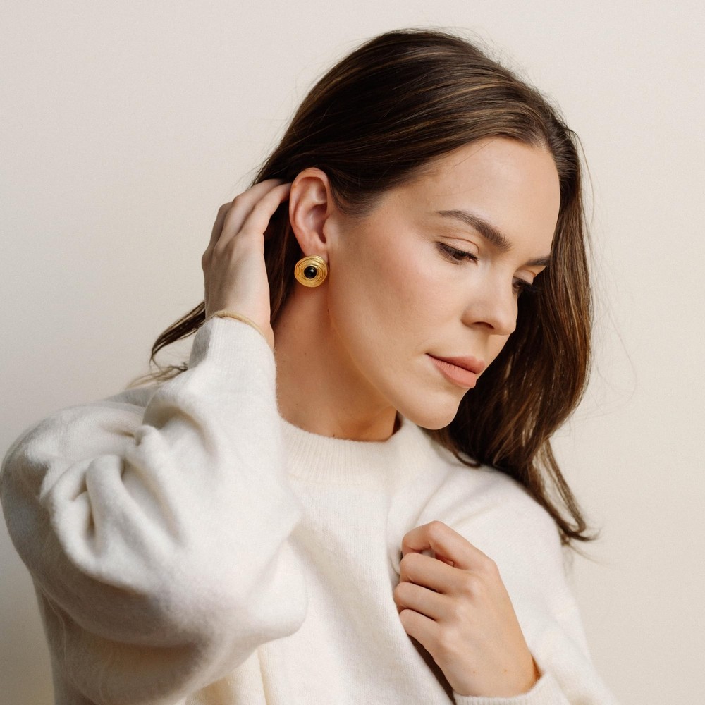 Gold & Black Vintage Stud Statement Earrings