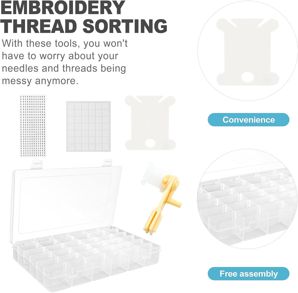 24-Compartment Adjustable Embroidery Floss Storage Box with 40 Floss Strips, 1 T
