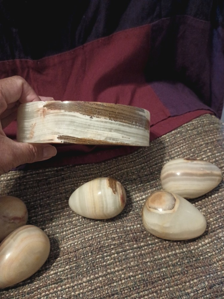Onyx Marble Stone Five Eggs And Matching Dish Holder