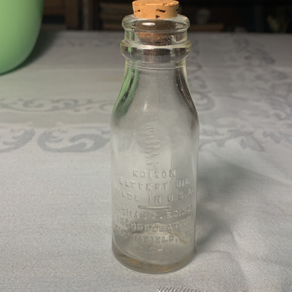 Thomas A.Edison Battery Oil Bottle.machine Made Cork Top,1915+