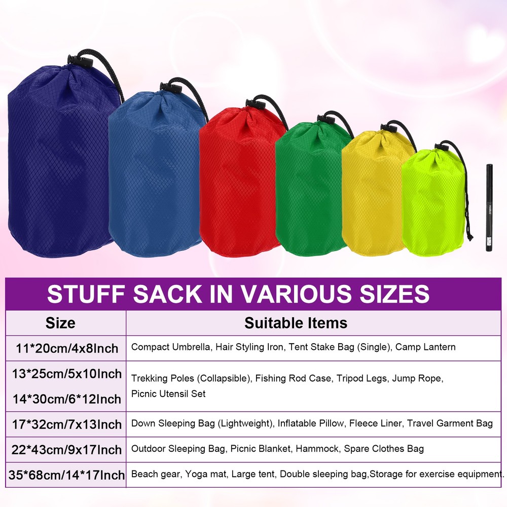 Stuff Sack Nylon Waterproof Storage Sacks 7x13 Inch Red