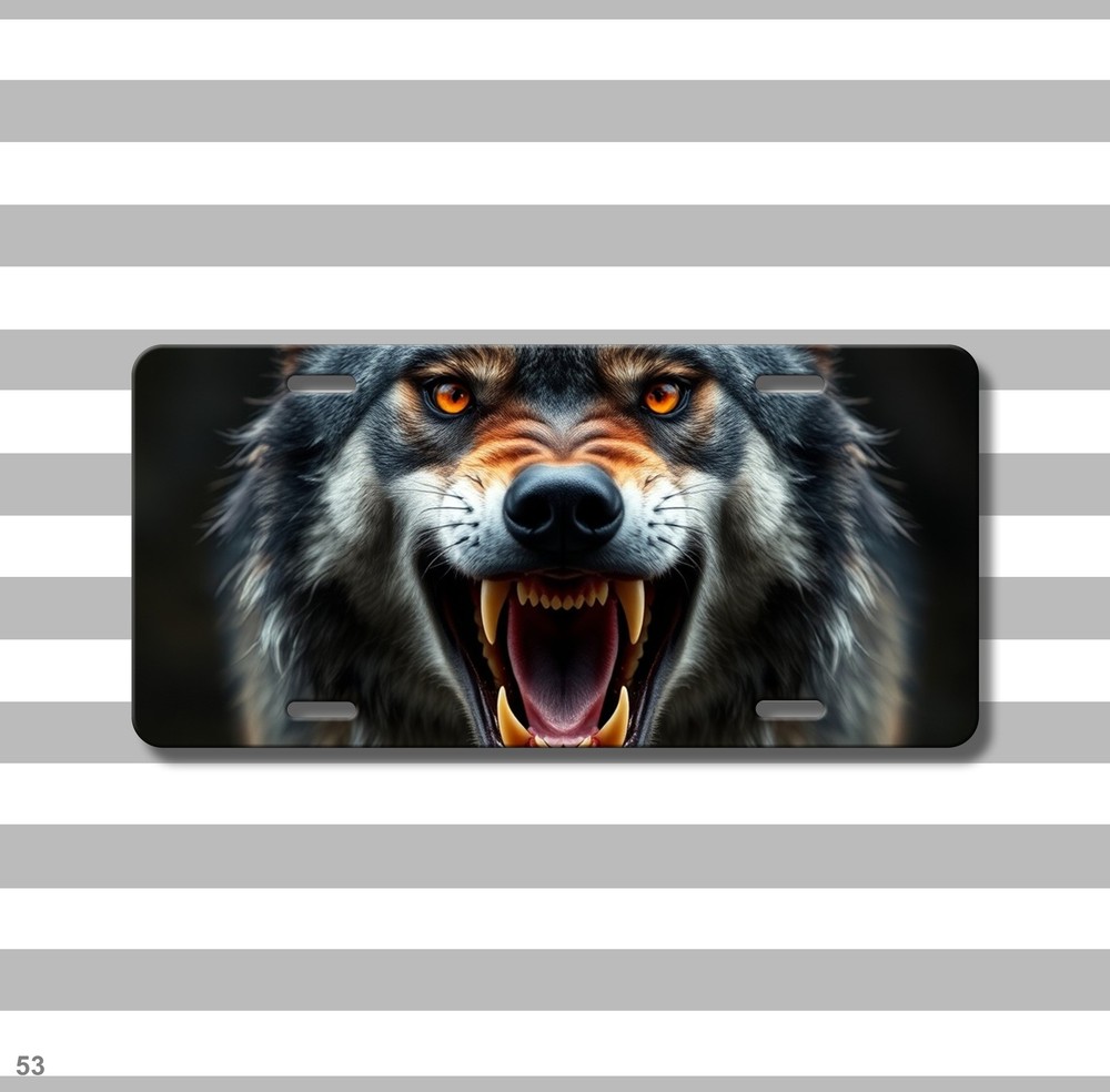 Hyperrealistic Wolf License Plate Fang Design Name Plate Front Plate Unique Gift