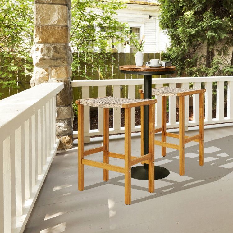 Patio Wood Bar Stools Set of 2