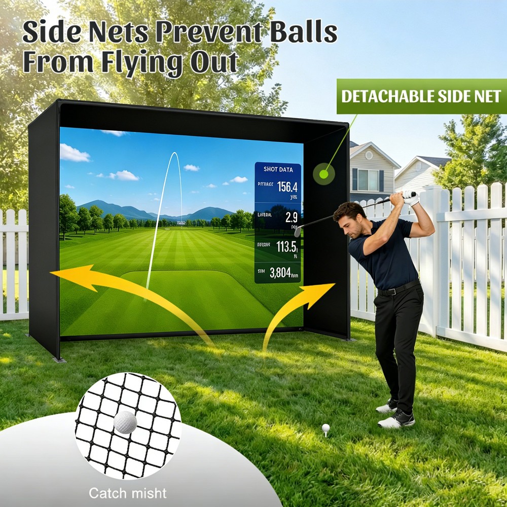 Golf Simulator Enclosure 10 x 8ft Impact Screen Golf Simulator Cage Practice Net
