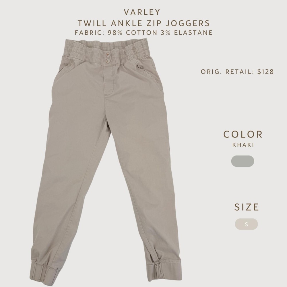 Varley Twill Ankle Zip Joggers Khaki Small