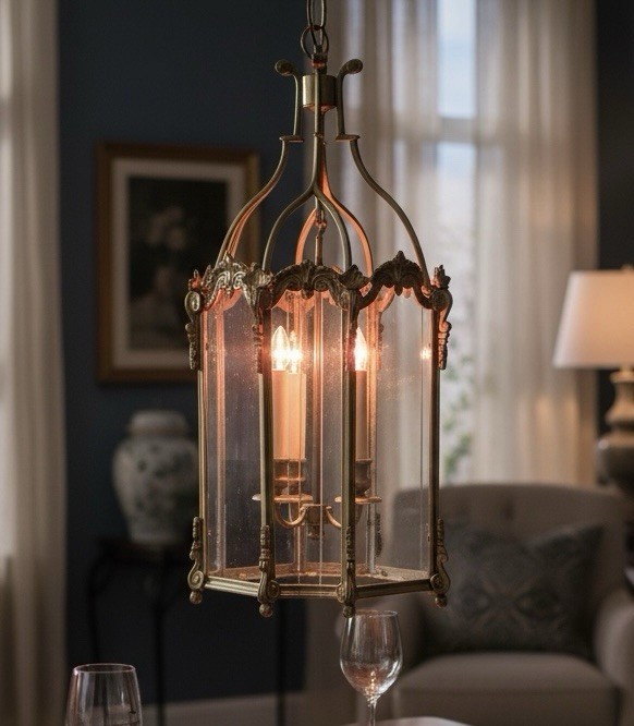 English Gilded Bronze Four Light Antique Lantern