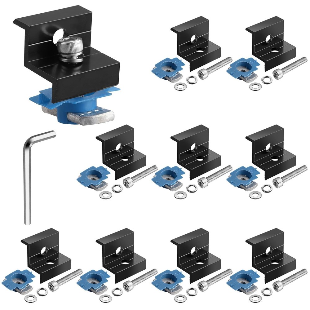 Anbte 10pcs Solar Panel End Clamp for 1.18"(30mm) & 1.38"(35mm), Black