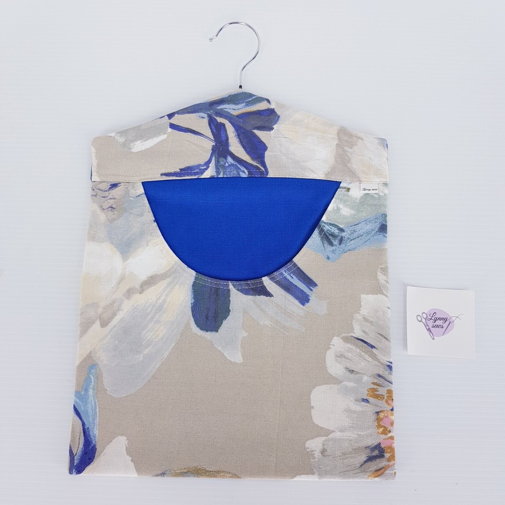 Peg Bag Handmade Blue Beige Floral Patterned Lined Laundry Clothes Peg Holder