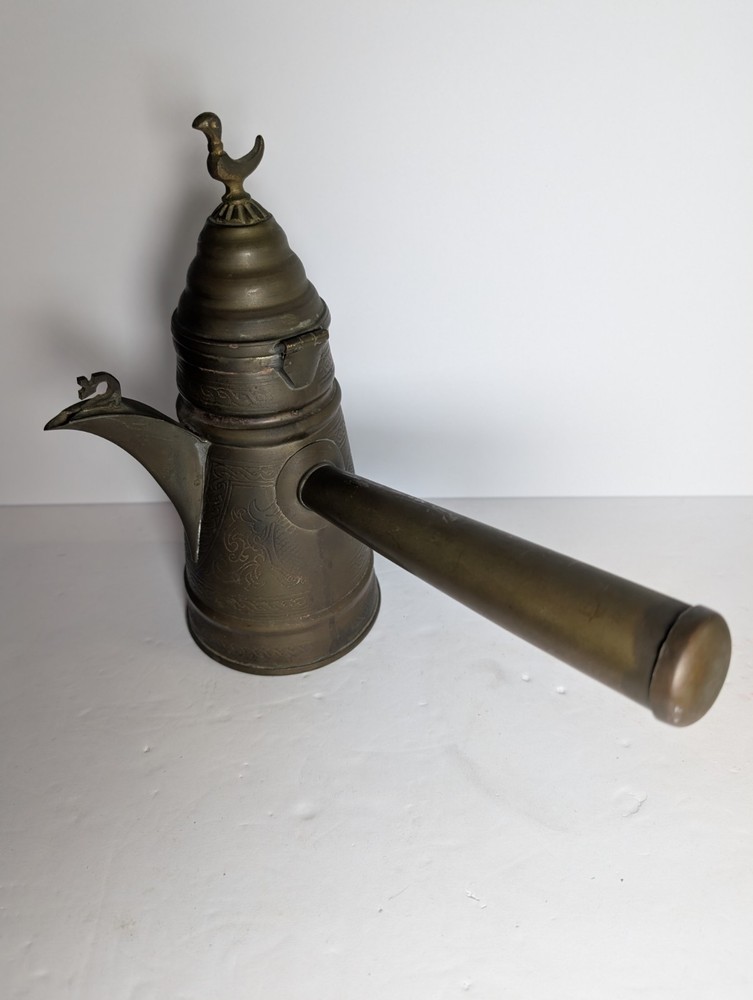 Antique 19th Century Middle Eastern Brass Dallah with stick handle - coffee pot