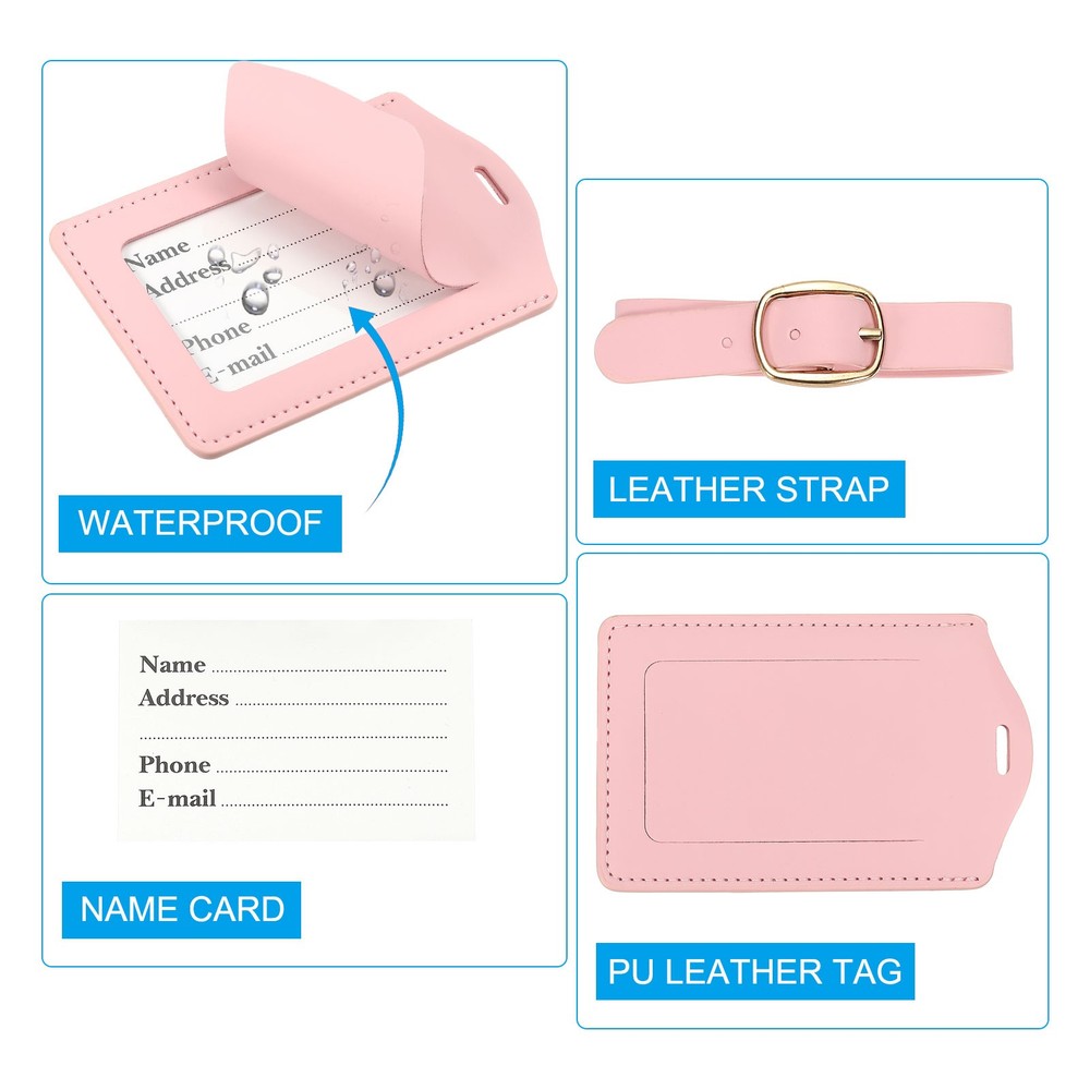 2 Pack Initial Luggage Tags, Letter PU Leather Suitcases Tags, Pink (E)