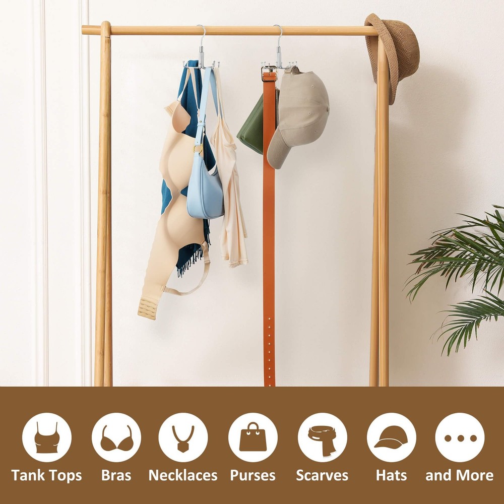 1 PCS Tie Hanger Closet Rotatable Organizer 8 Hooks Heavy Duty Silver Accessory