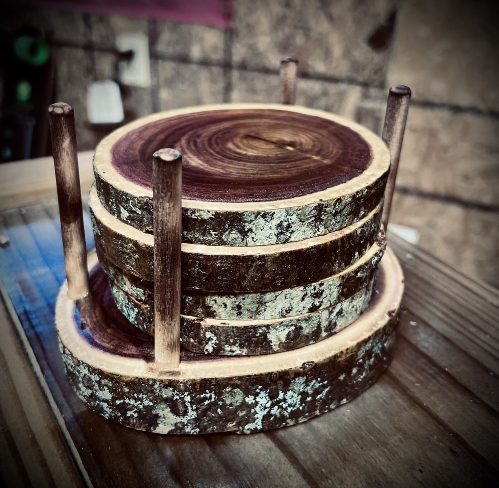 Live Edge Wooden Coaster Set With Holder