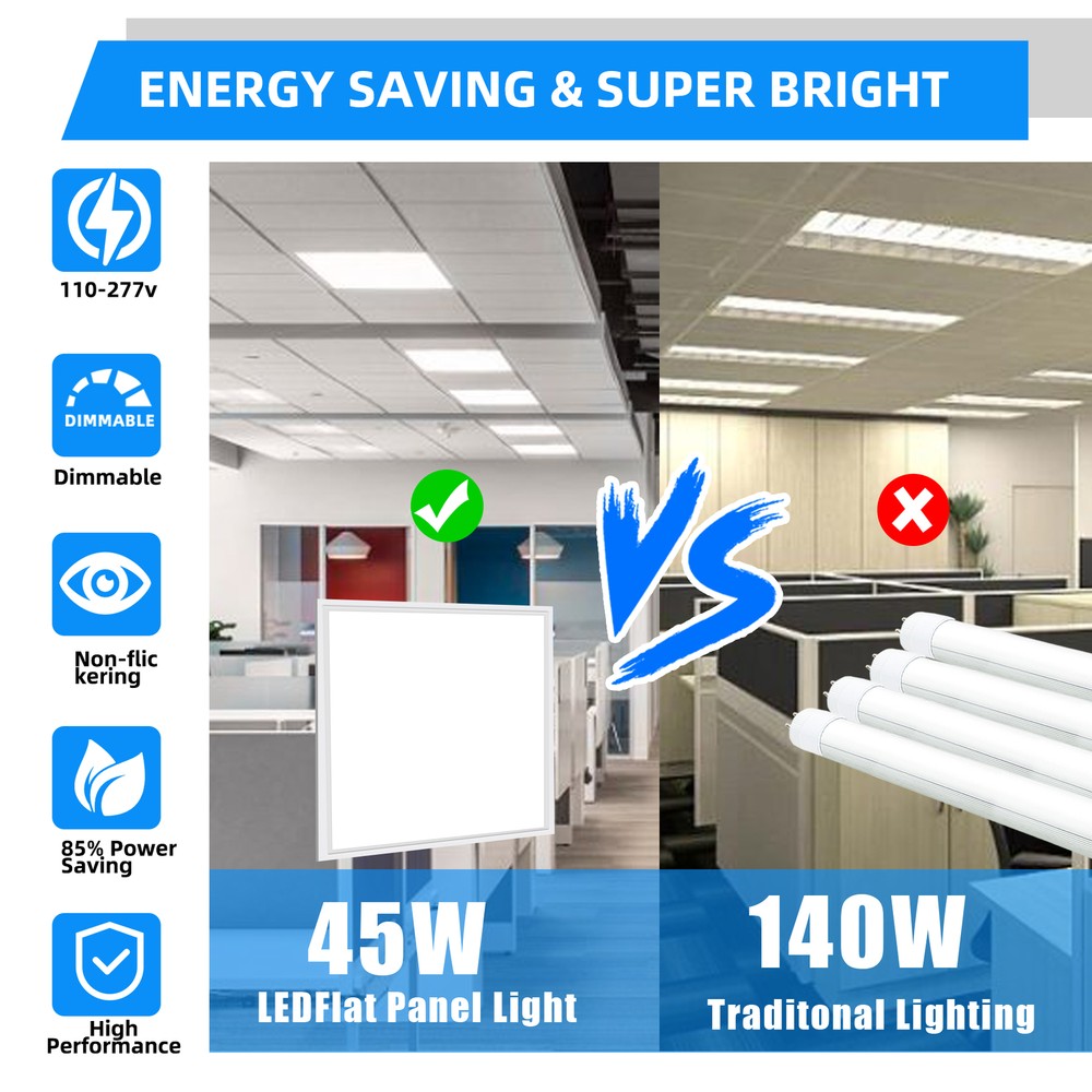 2-100Pack 2x2Ft LED Panel Light Drop Ceiling Flat Recessed Troffer Fixture 5000K