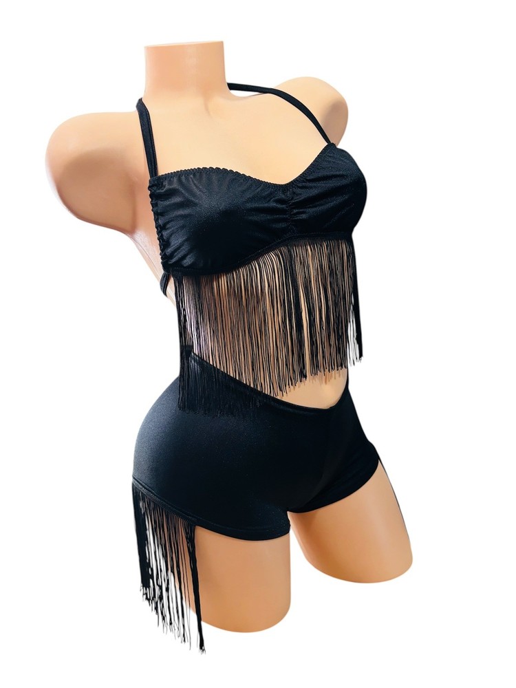 Sexy Black Fringe Bikini Set 2 Pc S/M