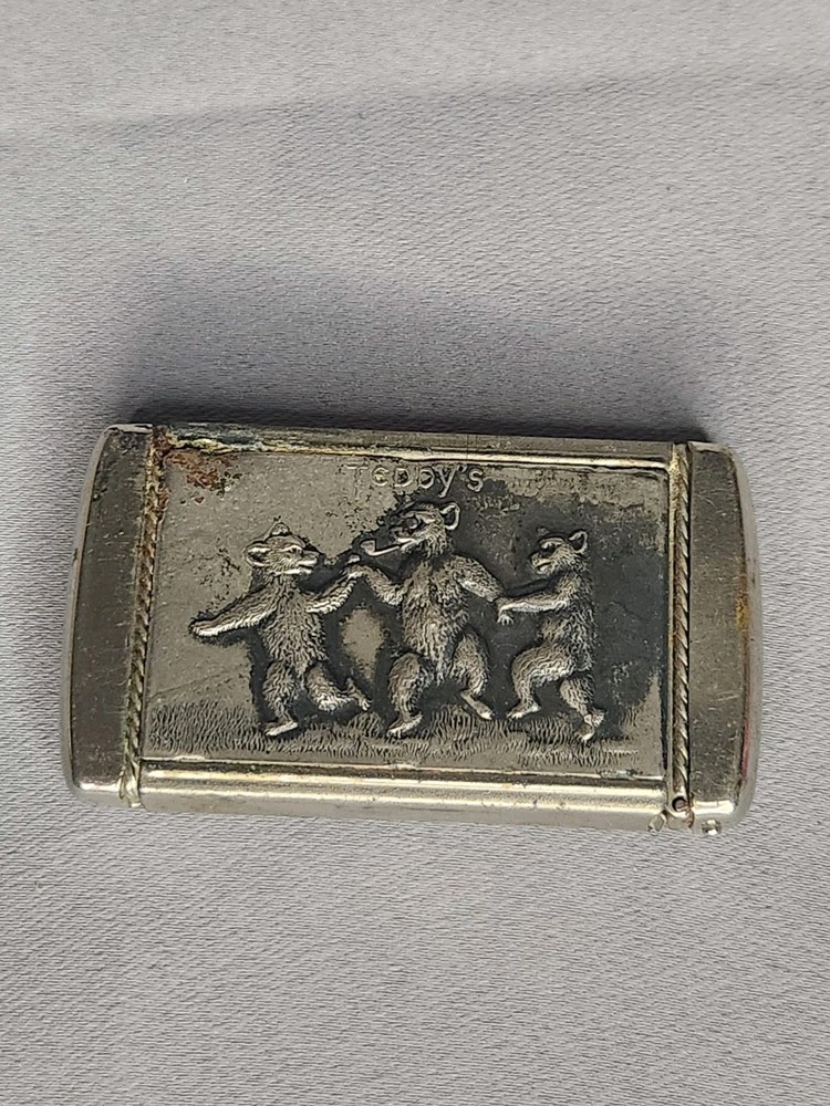 Sterling Silver (.925) Vesta Case with Bear Pattern and Ornate Frame Design