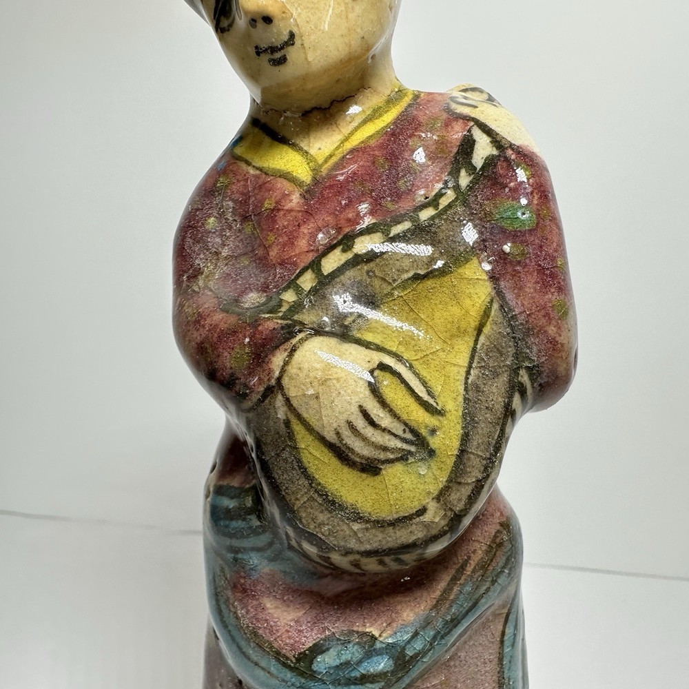 Antique Middle Eastern Pottery Painted Figure