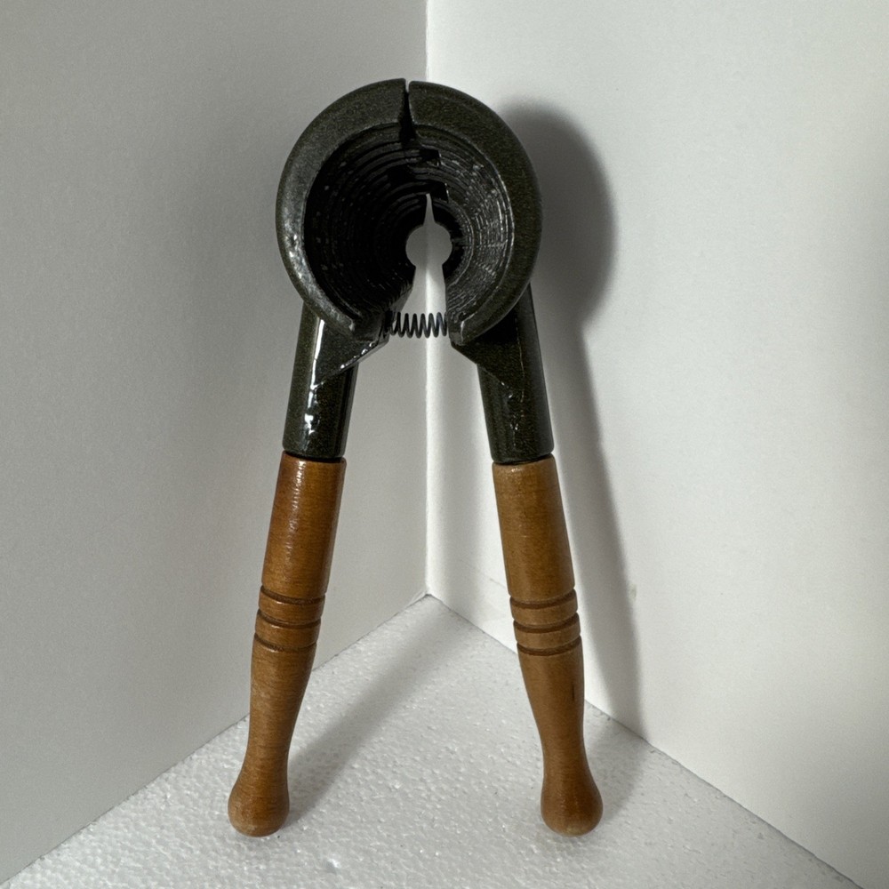 Vintage Style Heavy Duty Nut Cracker Wooden Handle, Spring-Loaded, Cone Shaped