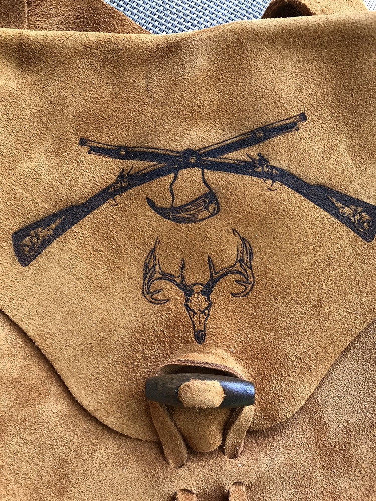 Muzzleloading black powder Fringed engraved Bag Handcrafted Brown Suede Leather
