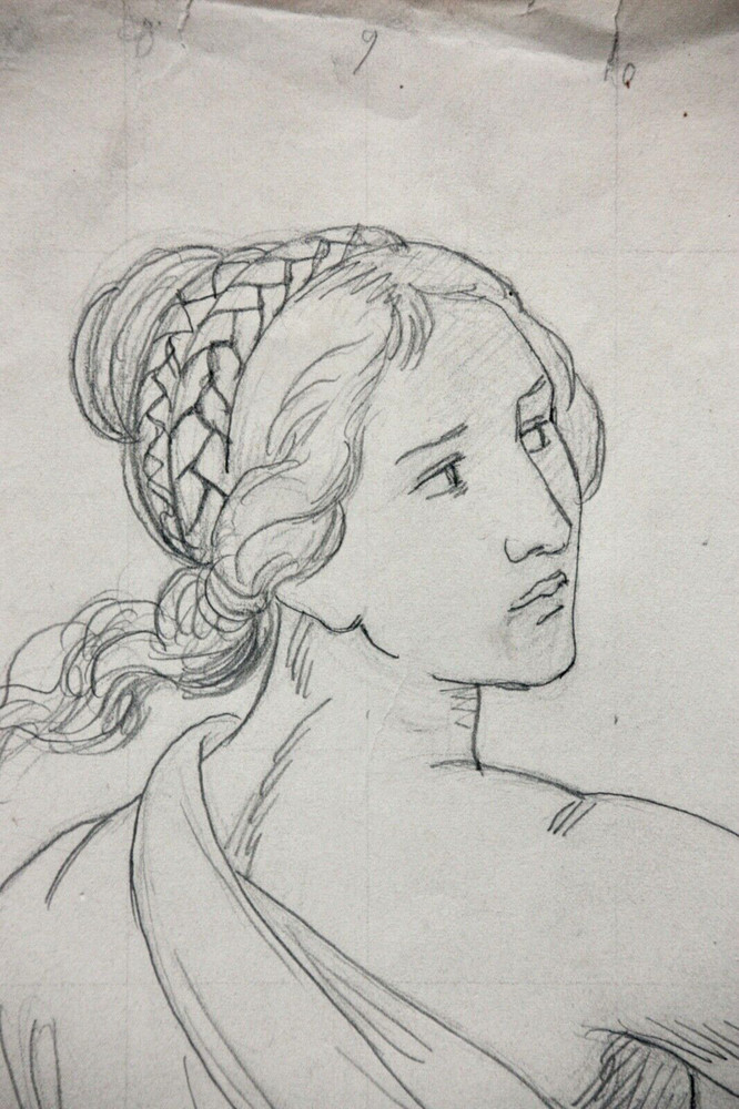 Female Allegory, Dancer, Classicist Drawing Squared 19th century