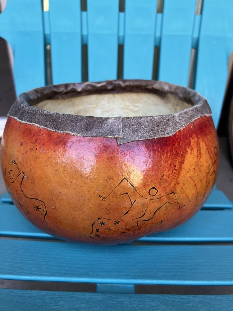 Beautiful,hand painted, carved Petroglyph GOURD