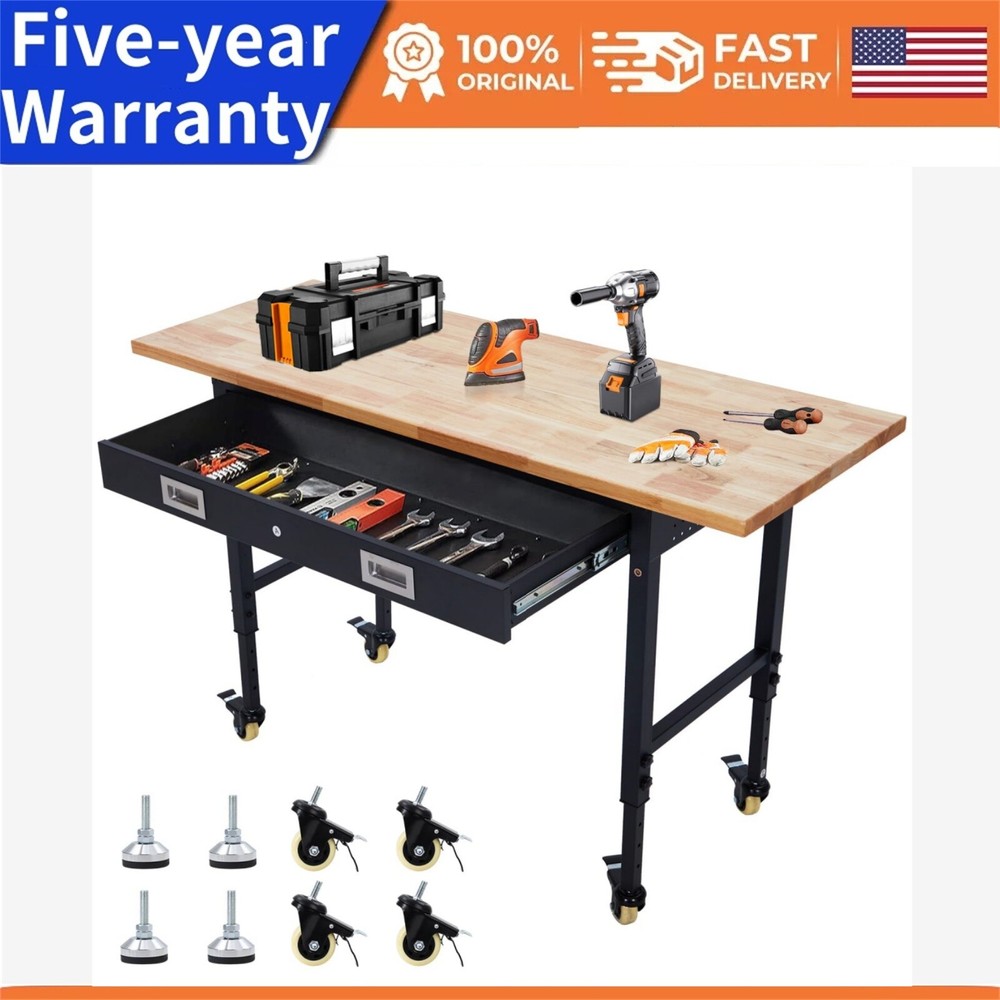 🔥60" Workbench with Drawer Storage 2000lbs Load Capacity for Workshop Home Whee