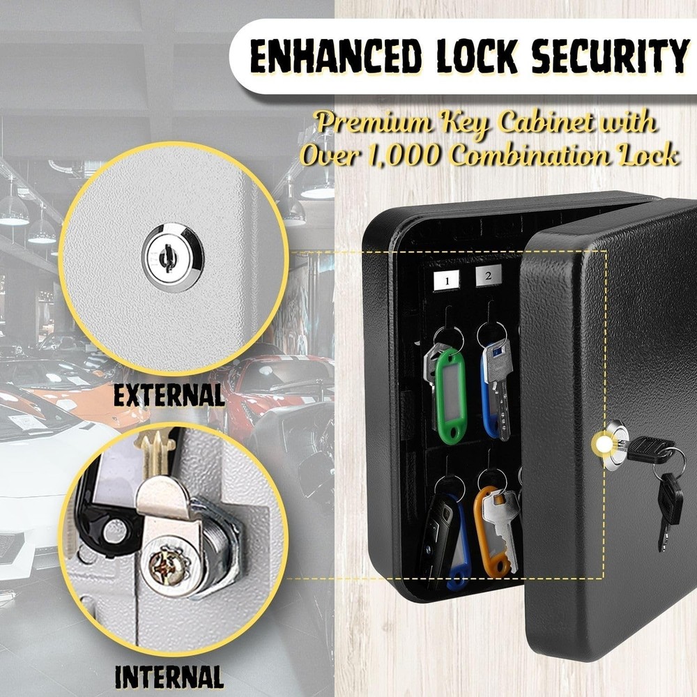 Key Box, Key Cabinet with 40 Hooks for Key Organizer, Security Key Lock Box Wall