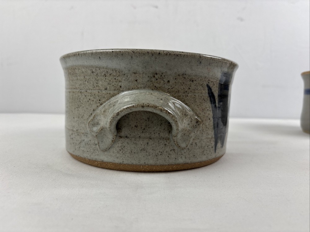 Studio Art Pottery Blue Stoneware Pots 2 Pc
