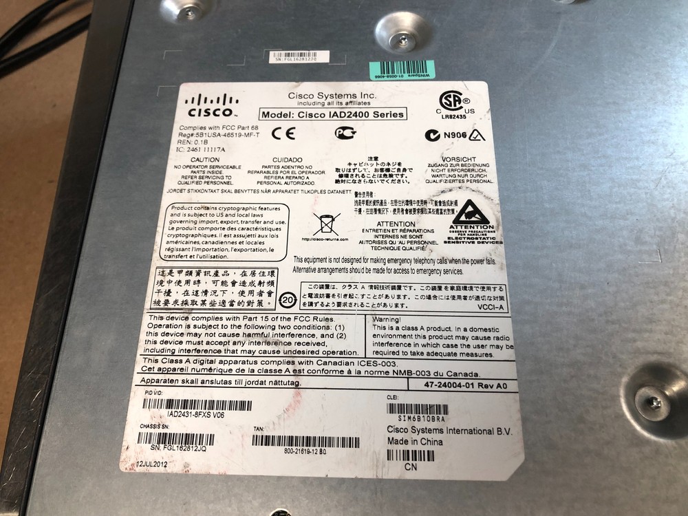 Cisco Systems IAD2431-8FXS Integrated Access Device Gateway Router