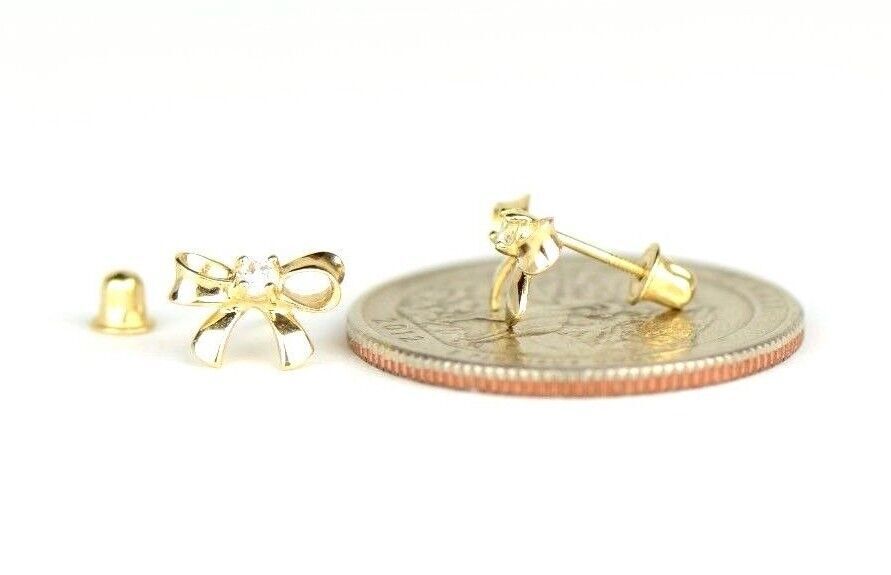 14k Solid White or Yellow Gold Bow Tie Stud Earrings with CZ