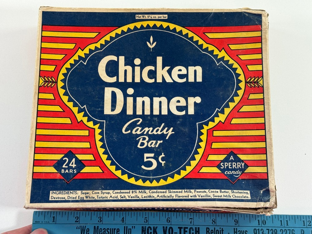 RARE 1920's Original Chicken Dinner Candy Bar 5 cent BOX nice see pics