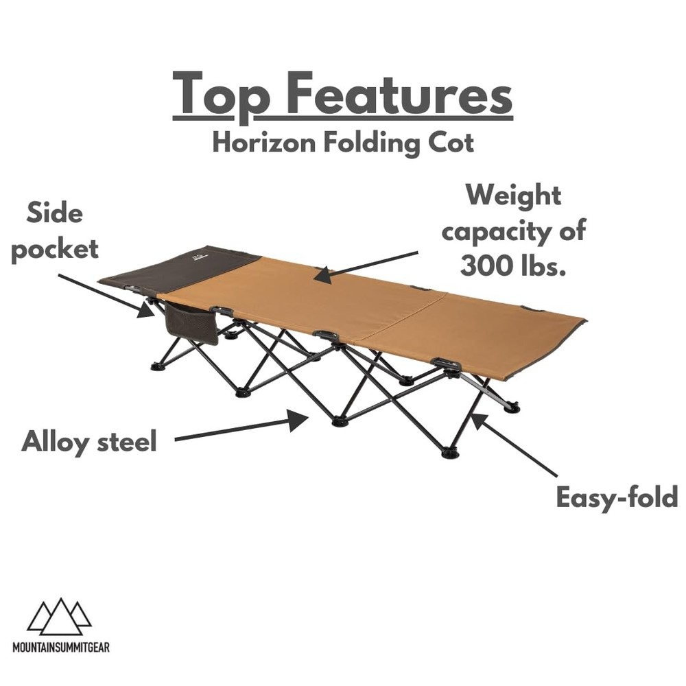 Horizon Cot, Foldable Camping Cot for Children & Adults, One Color Large