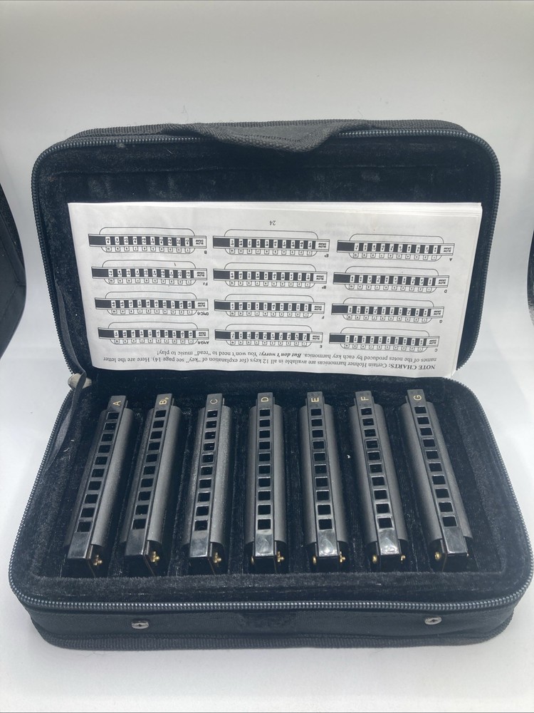 Hohner Piedmont Blues 7pc Diatonic Harmonica Set A Bb C D E F G w/ Case