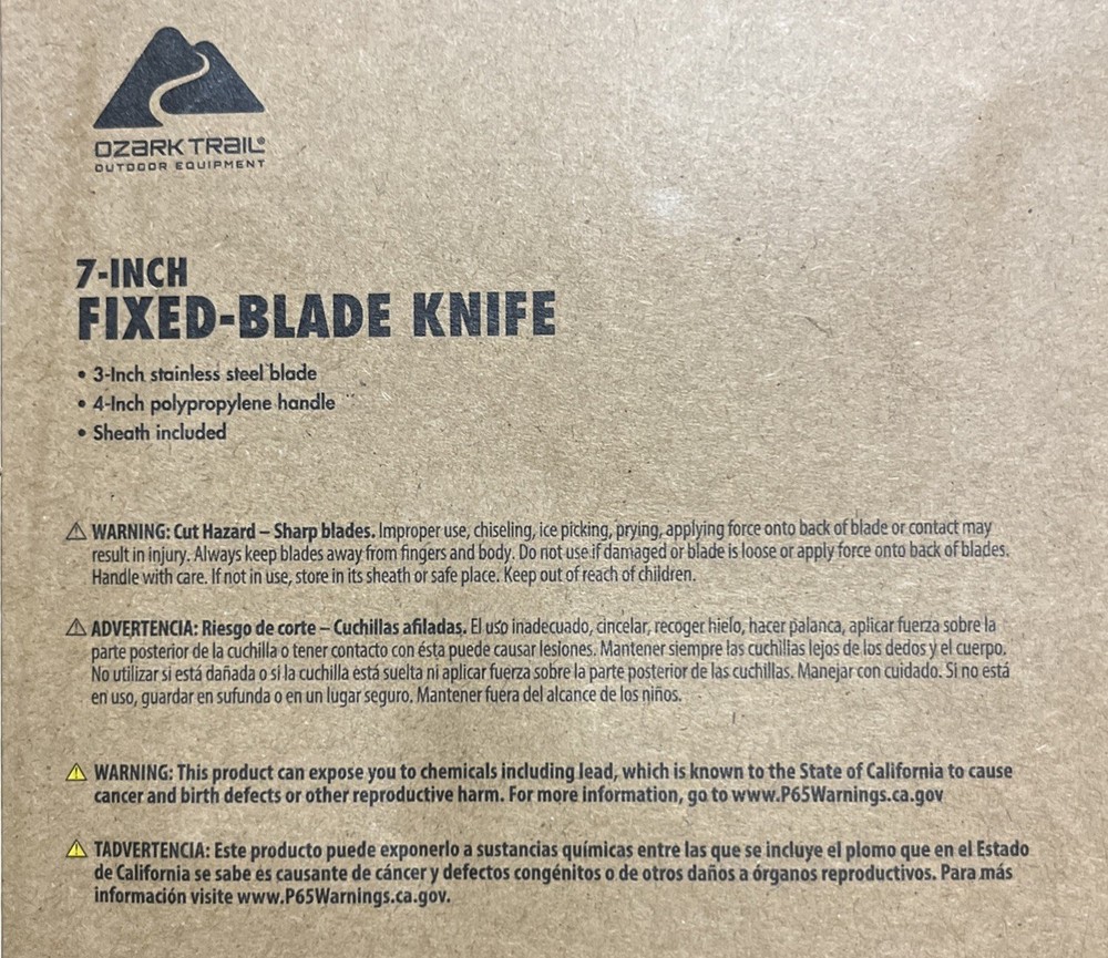 Ozark Trail 7" Fixed Drop Point Blade Knife with Designer Handle & Nylon Sheath
