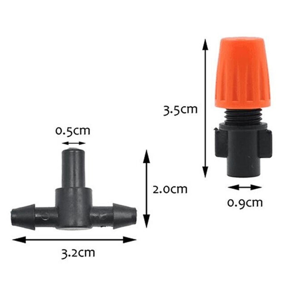20/50pcs Single Orange Adjustable Atomizing Nozzle With Connector + 4/7 Pipe Tee