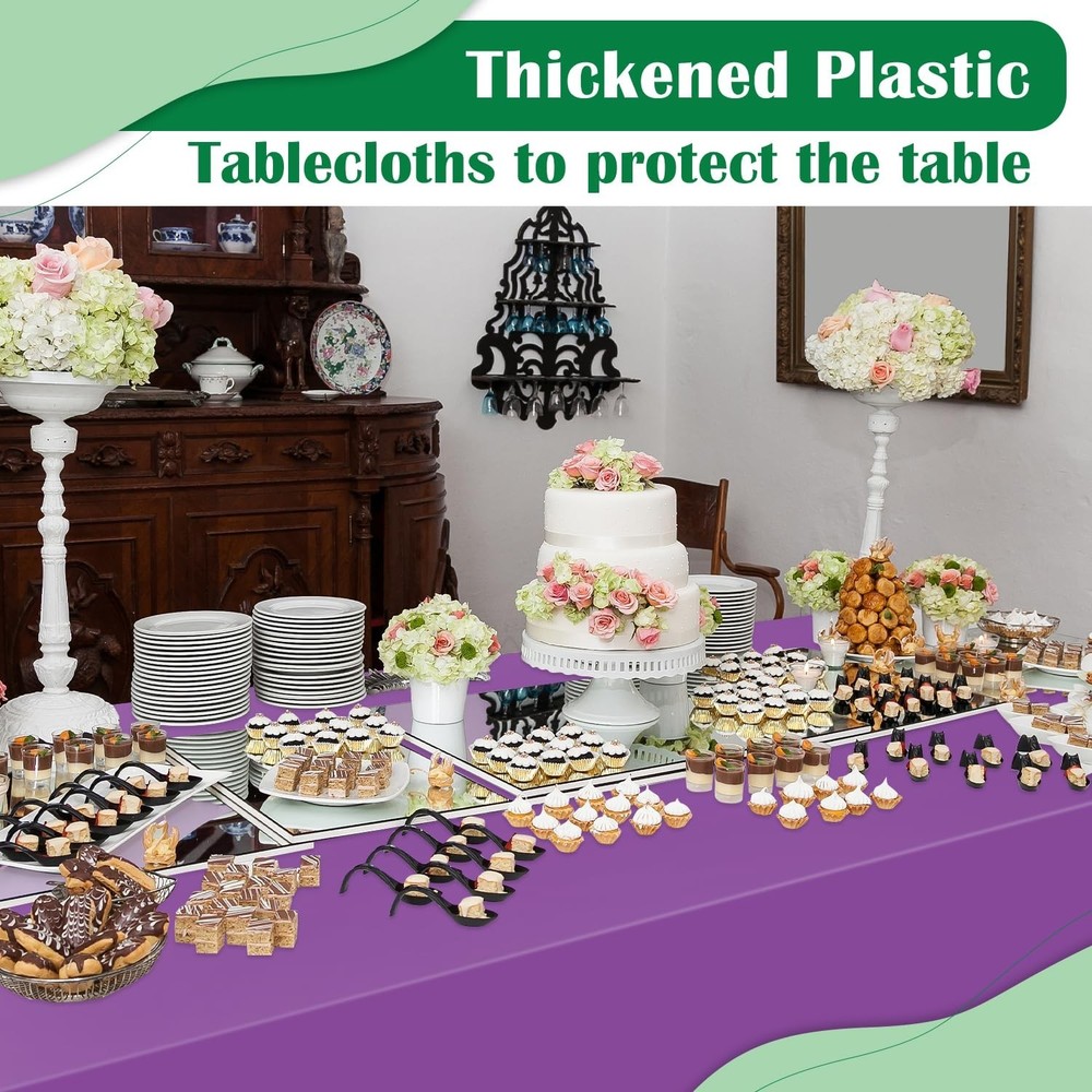 Purple 14 Pack 54 x 108 Inch Plastic Tablecloths, Disposable Rectangle Tablec...