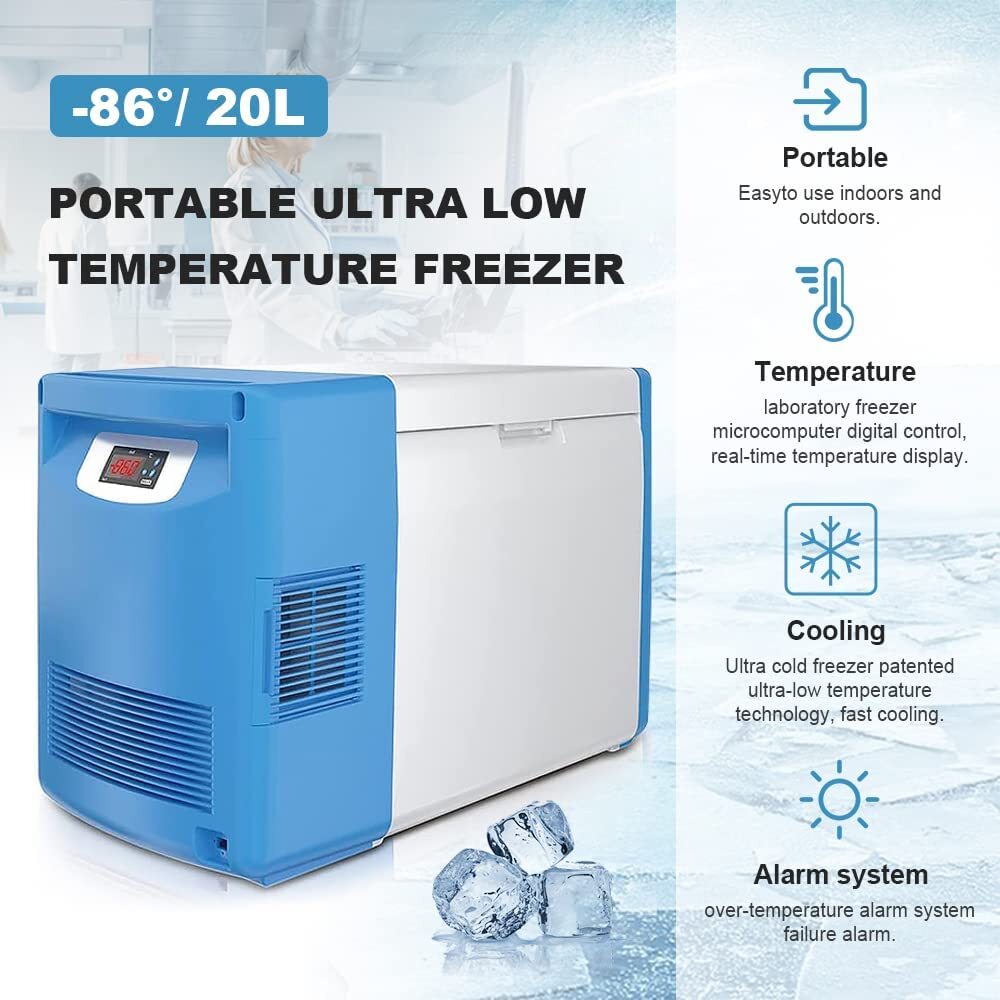 -86° 20L Portable Ultra Low Temperature Freezer for Samples Storage Refrigerator