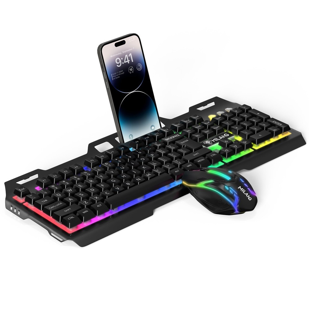 Computer Desktop Gaming Keyboard and Mouse Mechanical Feel LED Light Backlit US