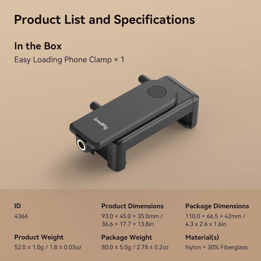 SMALLRIG Universal Phone Holder Easy Loading Fast Switch Phone Clamp Supports