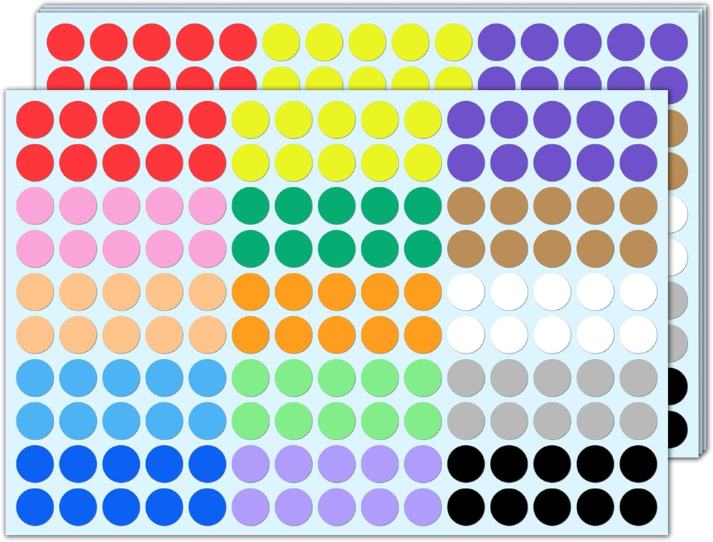 6000 Pieces, 1/2 Inch - Colored Dot Stickers, round Circle Sticker Dots Assorted