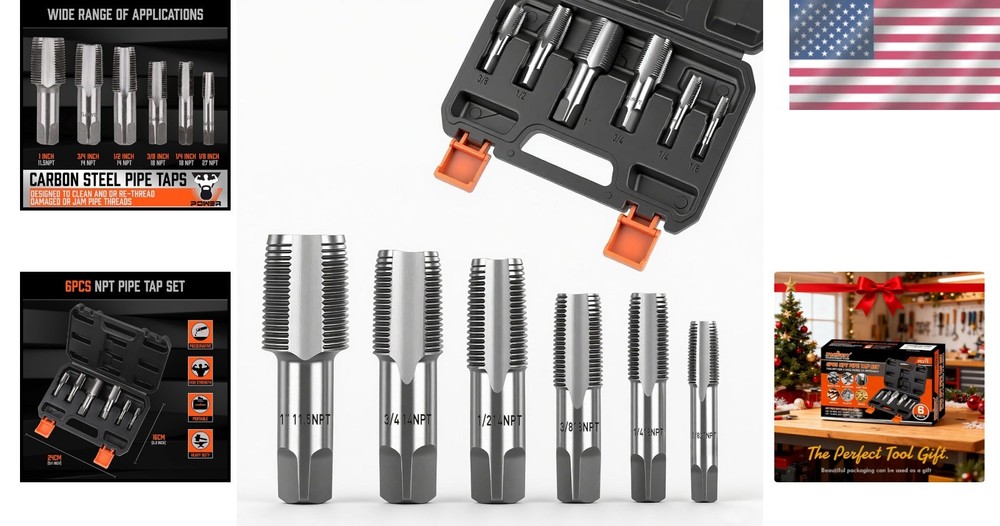 NPT Pipe Tap Kit - 6 Essential Carbon Steel Tools for Precision Threading
