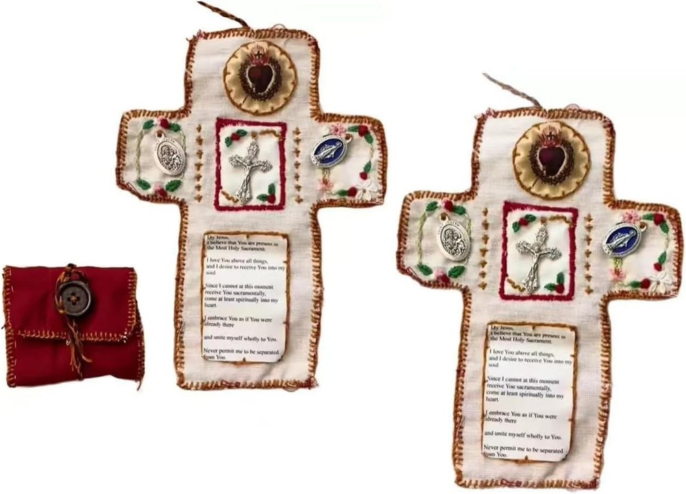 2Pcs Handmade Catholic Pocket Shrine with Silver Cross Inside - Portable Devotio