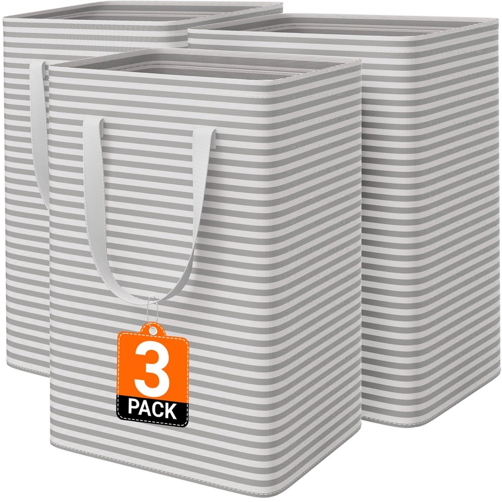 3 Pack Large Laundry BasketWaterproof & Freestanding Laundry HamperCollapsibl...