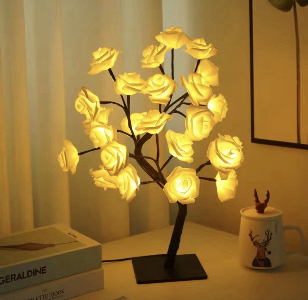 LED Rose Tree Table Lamp | USB & Powered Night Light | Home & Gift Decor