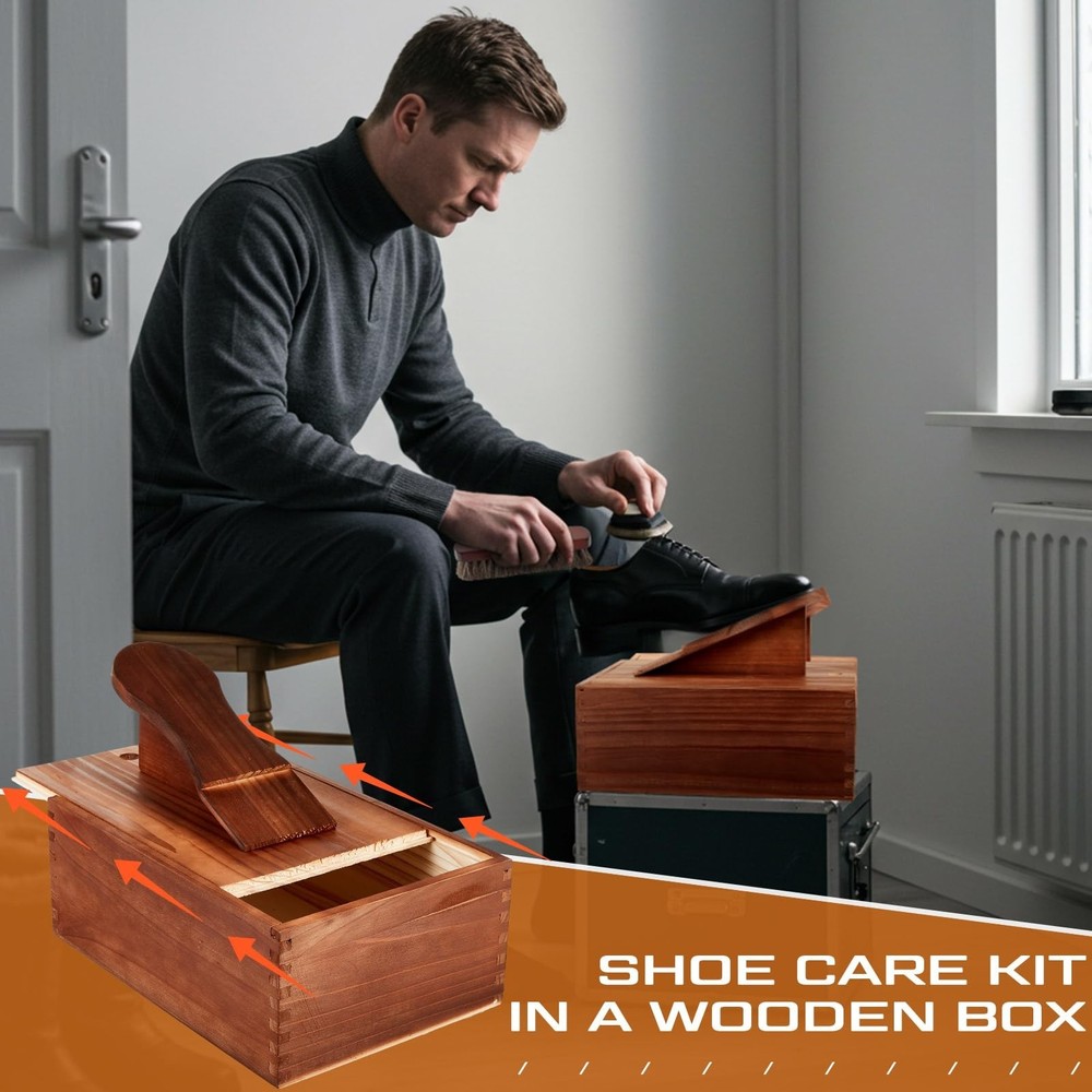9 Pcs Shoe Shine Valet Box Dark