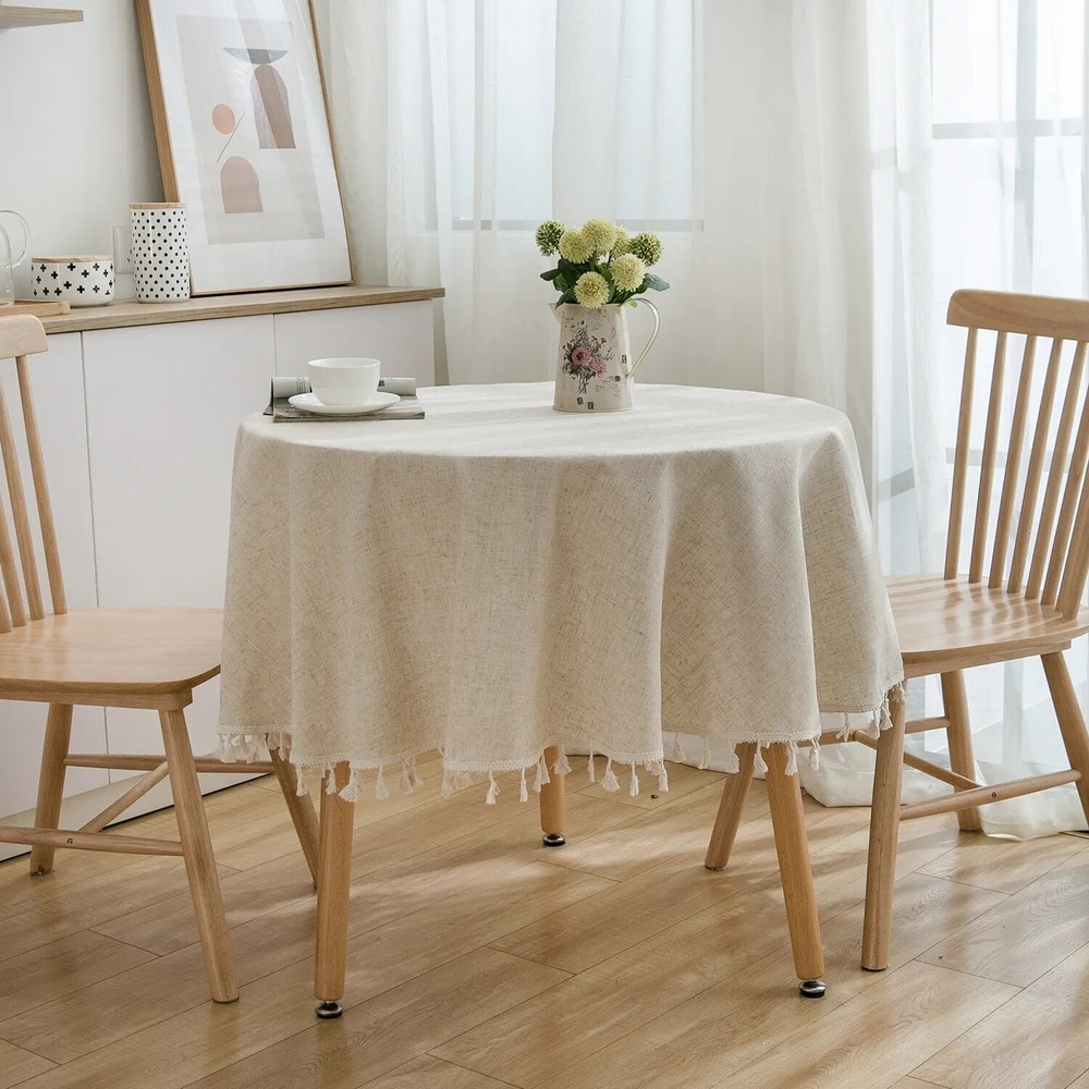 Round Table Household Circular Table Cover Linen Cotton Plain with Table Decor