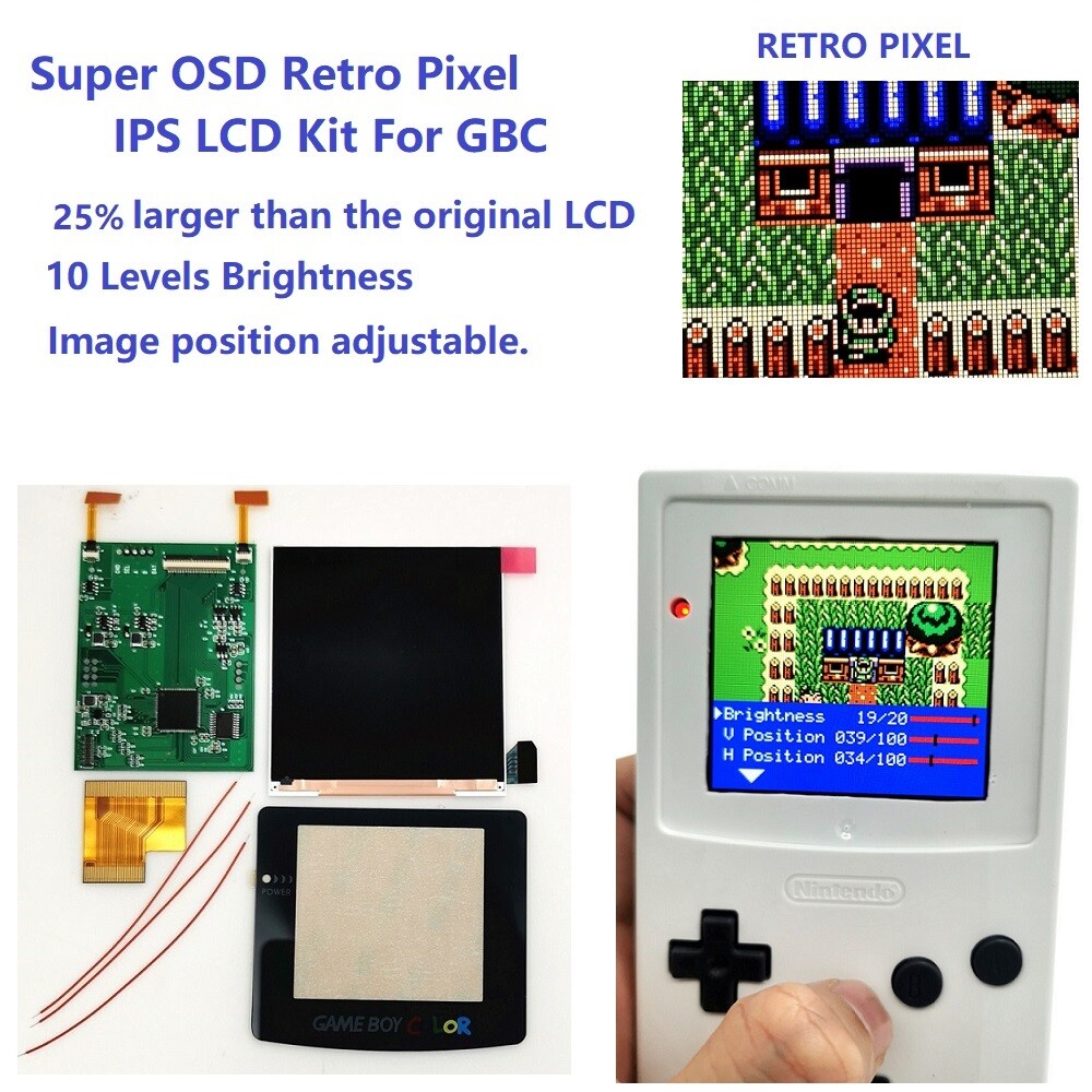 Retro Pixel Large Size IPS Backlight LCD Screen For Game Boy Color GBC Console