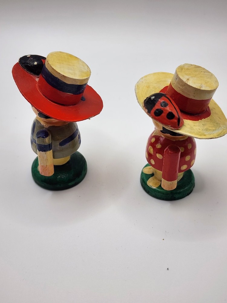 Wooden Ladybug Hat Figurine set, Novelty, Multicolor