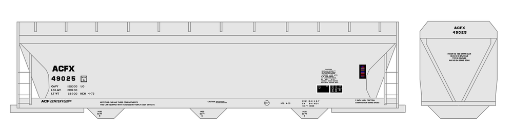 K4 HO Scale Decals Black ACF Center Flow Covered Hopper Dimensional Data Set