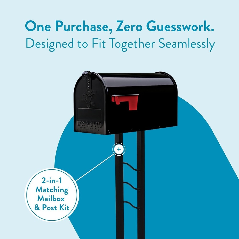 Mailbox to Go Kit - Medium Black Galvanized Steel Mailbox with Post